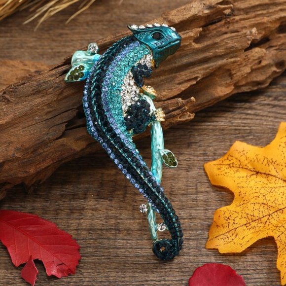 Blue Rhinestone Lizard Pin Broach - Picture 1 of 2